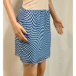 WILD FABLE CHECKERED MINI SKIRT WOMEN Sz L Blue White Psychedelic Design NWT￼￼